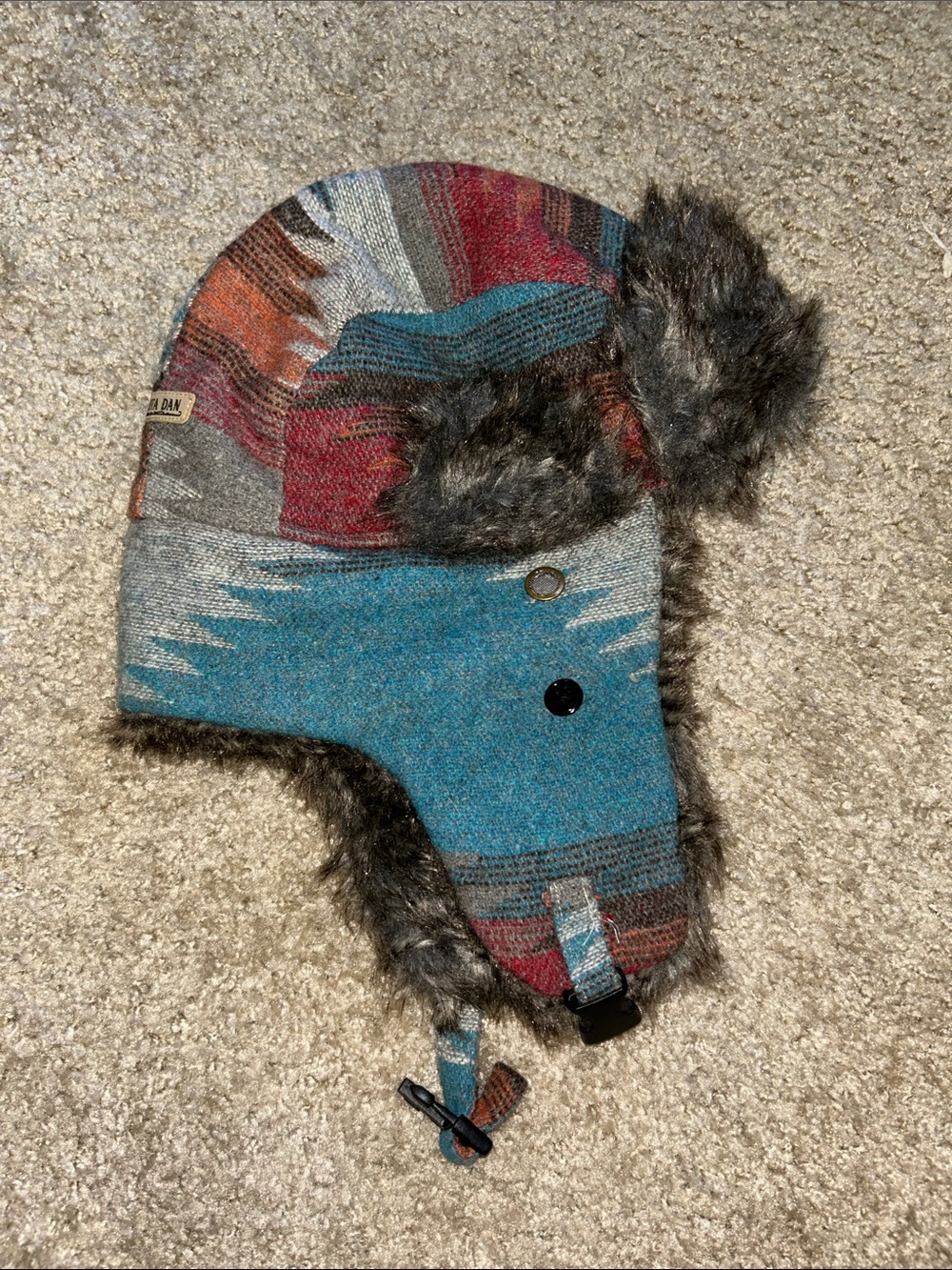 Women's Aztec pattern Faux Fur Trapper Hat - Turquoise Accent